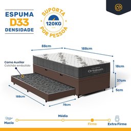 Cama Box Baú com Colchão de Espuma D33 Ortobom Airtech 100 + Auxiliar Unique Solteiro 88cm - 3