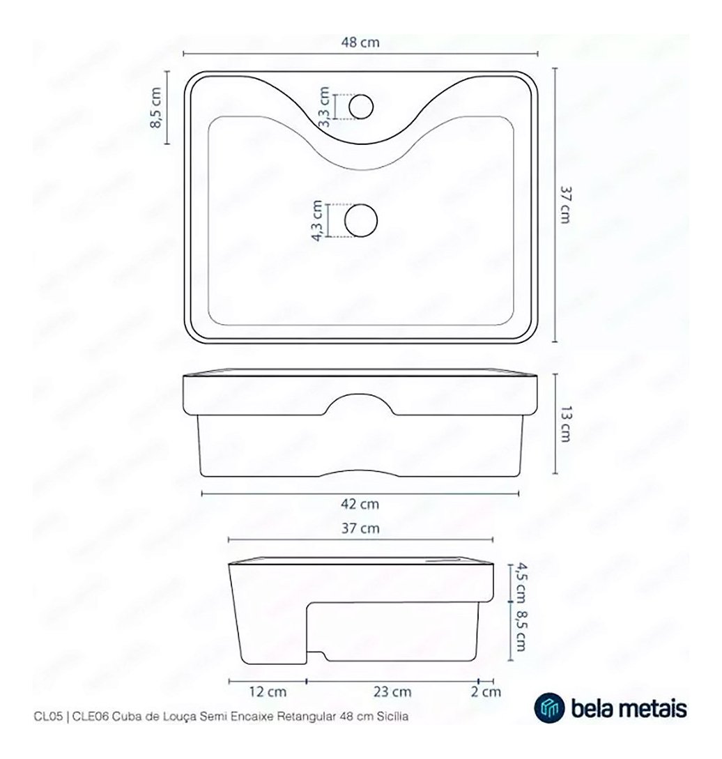 Kit Cuba Semi Encaixe Sicília e Válvula Click para Cubas Inox Dourada - 6