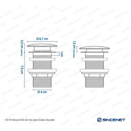 Kit Cuba Semi Encaixe Sicília e Válvula Click para Cubas Inox Dourada - 7