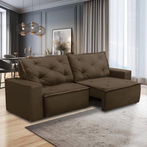 Sofá Retrátil e Reclinável 3 Lugares com Molas 2,00m Aline Suede Marrom Rover & Beato