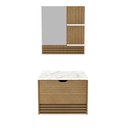 Ver imagem 1 de Conjunto para Banheiro Balcão com Espelho sem Cuba 60cm Bn3689 Tecnomobili Amendoa/ Marmore Branco