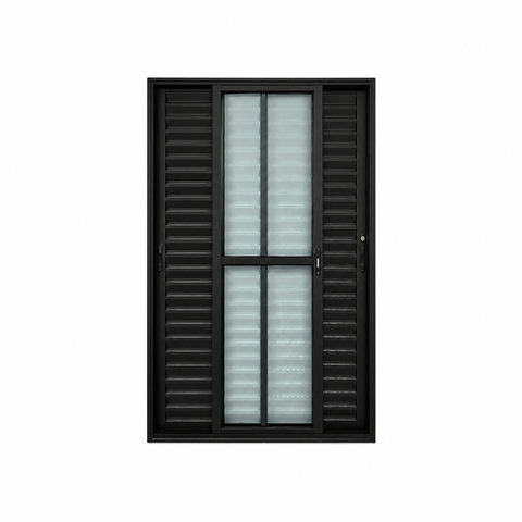 Porta Balcão 3 Folhas Alumínio Preto 210x180 Linha 25
