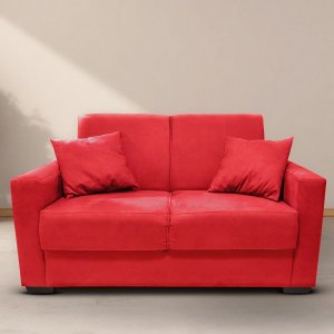 Sofá 2 Lugares Vitória Para Sala de Estar Escritório Com 2 Almofadas Suede Vermelho - Ninho Decor