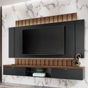 Ver imagem 1 de Painel para TV 70 pol Ripado com Bancada Suspensa Luzzi B01 Preto Castanho - Lyam Decor