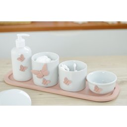 Kit Higiene Bebê Porcelana Borboleta Menina Rosê Quarto Bancada Banho Cuidados Recém Nascido K110 - 11