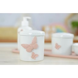 Kit Higiene Bebê Porcelana Borboleta Menina Rosê Quarto Bancada Banho Cuidados Recém Nascido K110 - 7