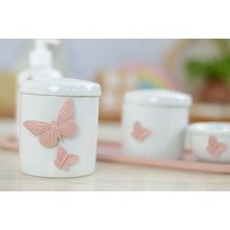 Kit Higiene Bebê Porcelana Borboleta Menina Rosê Quarto Bancada Banho Cuidados Recém Nascido K110 - 6