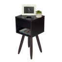 Ver imagem 1 de Mesa de Cabeceira Retrô 30cm Preto Gaveta e Nicho Pés Palito Madeira Escura - Enviamos Montado