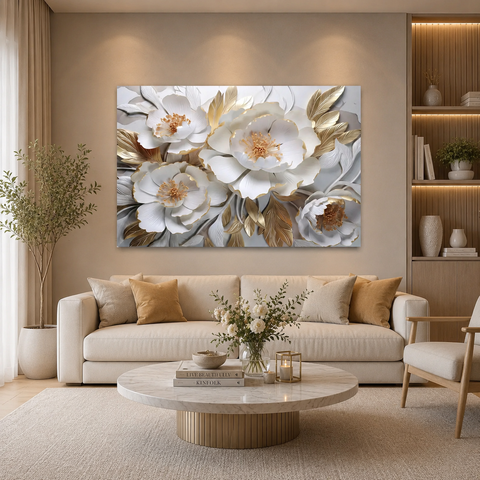 Quadro Decorativo Flores Dourado Elegante Sala Quarto 130x90