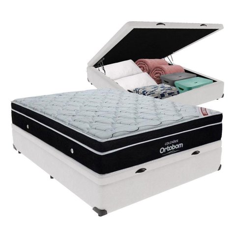 Elegant Ortobom Base Baú Bege Casal Mola Ensacada Europillow Branco