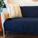 Ver imagem 3 de Manta Decorativa Sofá Grande Algodão Azul Marinho 1,80 X 2,50