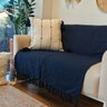 Manta Decorativa Sofá Grande Algodão Azul Marinho 1,80 X 2,50 - 2