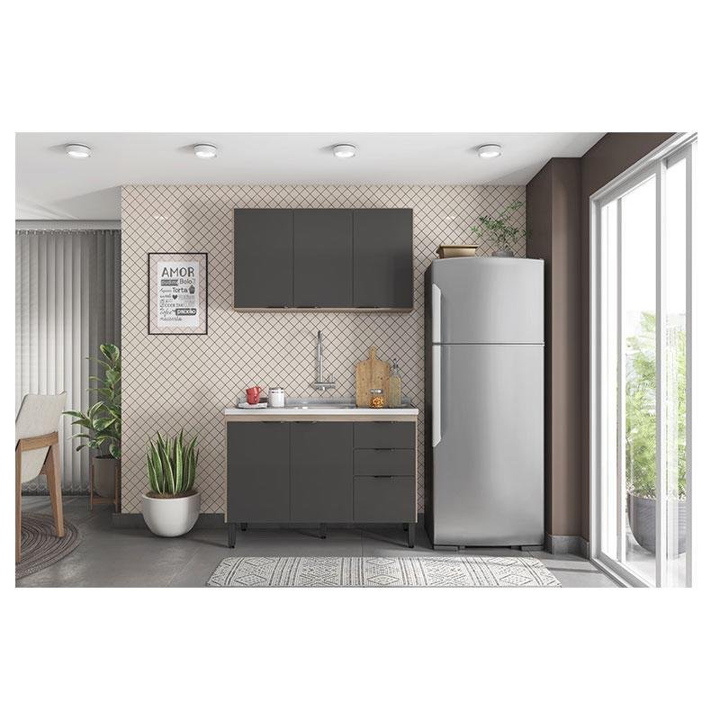 Cozinha Modulada Firenze Fi0009 Avena Grafito - Demóbile - 4