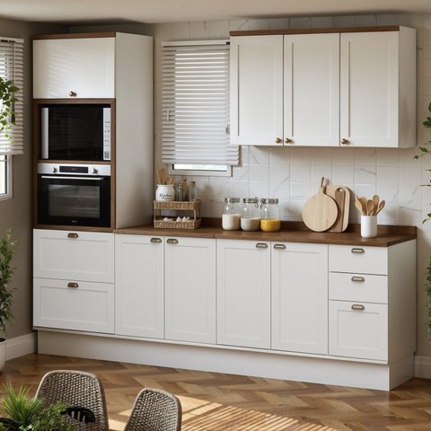 Cozinha Completa Modulada 4 Peças 100% MDF com Tampos Iluminata Branco/Ébano