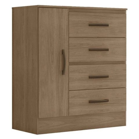Cômoda Toledo Carvalho Oak 4 Gavetas 1 Porta 81cm Quarto Sapateira Mdp