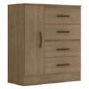 Ver imagem 1 de Cômoda Toledo Carvalho Oak 4 Gavetas 1 Porta 81cm Quarto Sapateira Mdp