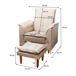 Poltrona Amamentação e Puff Ariel Suede Bege Pés Palito Bnn Decor - 6