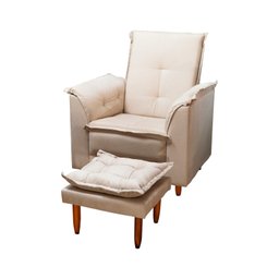 Poltrona Amamentação e Puff Ariel Suede Bege Pés Palito Bnn Decor - 4