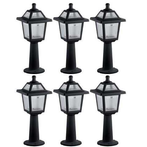 6 Balizadores de Jardim Pretos 45x18cm Luminárias de Chão Externas Ravena Dital Clássico