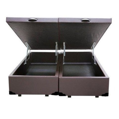 Cama Box Baú Casal Bipartido Corino Marrom com Pistões a Gás