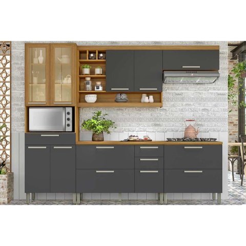 Cozinha Completa Burguesa Premium 5 Peças (2 Armários + 2 Balcões + 1 Paneleiro) C6p56 Freijo/