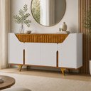 Ver imagem 1 de Aparador Buffet para Sala de Jantar 4 Portas 2 Gavetas Ripadas 180cm Volga B02 Off White Naturalle