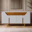 Ver imagem 3 de Aparador Buffet para Sala de Jantar 4 Portas 2 Gavetas Ripadas 180cm Volga B02 Off White Naturalle