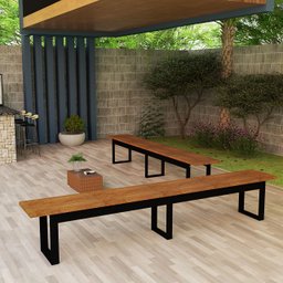 Conjunto de Banco Retangular com Estrutura de Ferro Estilo Industrial Áreas Externas e Internas:natu - 1