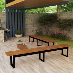 Conjunto de Banco Retangular com Estrutura de Ferro Estilo Industrial Áreas Externas e Internas:natu