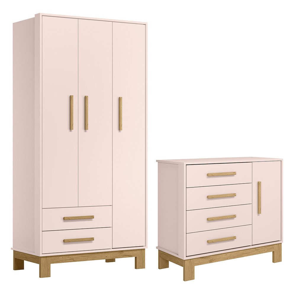 Quarto de Bebê com Roupeiro 4340 e Cômoda 4355 Rosa Acetinado Patoti Móveis