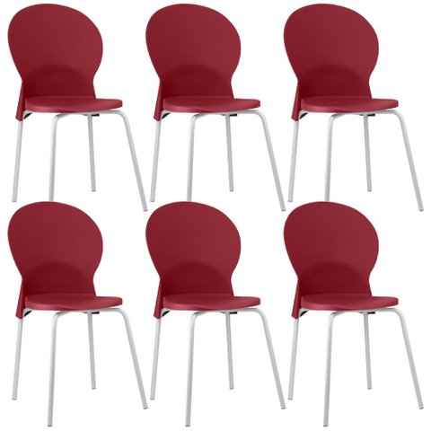 Kit 06 Cadeiras para Sala de Jantar Cozinha Mond F02 Base Aço Branco Vermelho - Lyam Decor