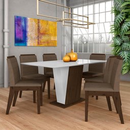 Mesa com 6 Cadeiras Qatar 1,60 Imb/off White/capucc - Móveis Arapongas Imbuia/off White/capuccino - 1 Mesa com 6 Cadeiras Qatar 1,60 Imb/off White/capucc - Móveis Arapongas Imbuia/off White/capuccino - 1