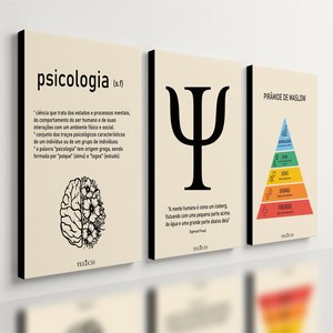 Kit 3 Quadro Decorativo Psicologia Consultório Quarto Mente 40x28