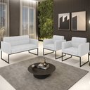 Ver imagem 2 de Sofá Namoradeira e 2 Poltronas Base Industrial Preto Ana Linho Cinza - Ibiza