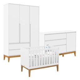 Quarto de Bebê Nature Clean 3 Portas com Berço Unique Branco Soft Eco Wood - Matic - 1