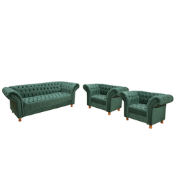 Conjunto Sofá 02 Poltronas Chesterfield Conde D'el Via Encanto Veludo Verde - 1