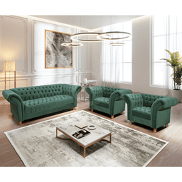 Conjunto Sofá 02 Poltronas Chesterfield Conde D'el Via Encanto Veludo Verde - 2