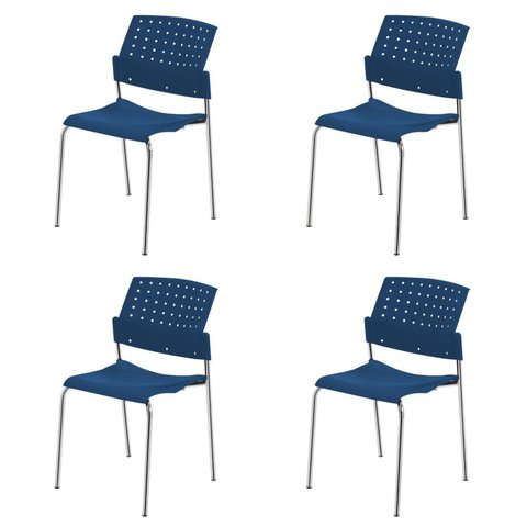 Kit 4 Cadeiras para Escritório Fixa Empilhável Hotel Auditório Movie Azul