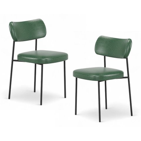 Kit 02 Cadeiras Sala de Jantar Lila Estofada com Encosto Couríssimo Verde - Desk Design