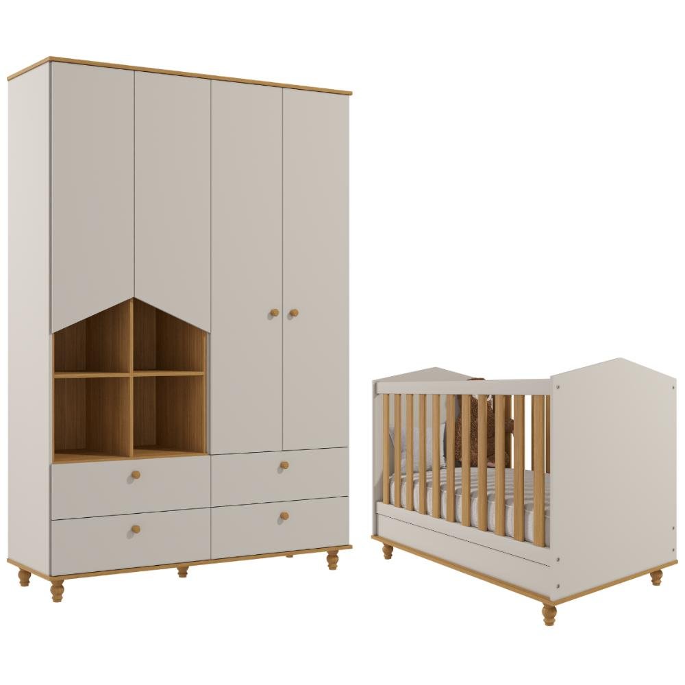 Quarto Bebê Completo Berço Americano 3 em 1 Guarda Roupas 4 Portas 100% Mdf - 2