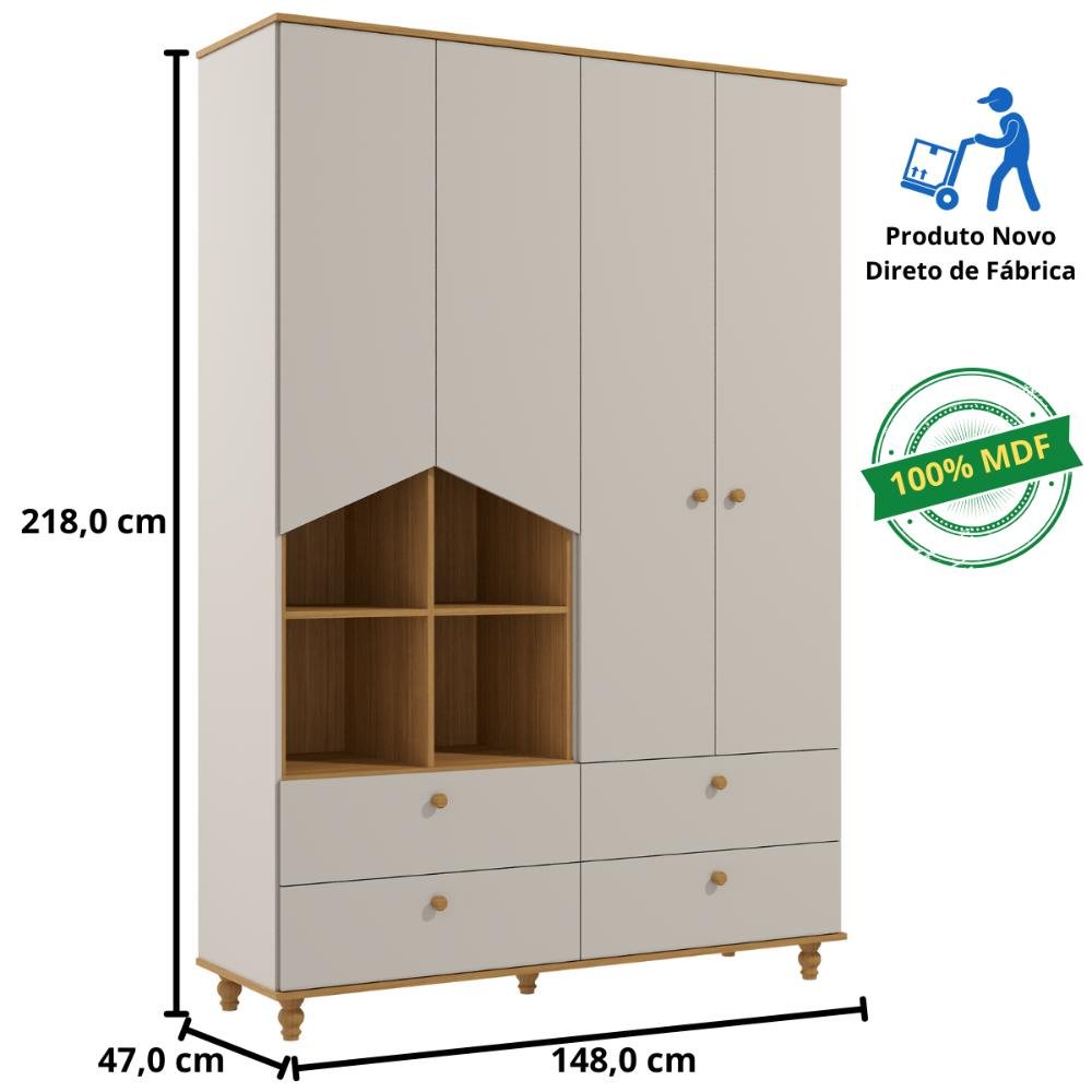 Quarto Bebê Completo Berço Americano 3 em 1 Guarda Roupas 4 Portas 100% Mdf - 8