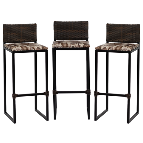 Kit 3 Bancos Quadrado Junco Argila para Bancada Alta Cozinha Área Gourmet Bistrô Piscina Bar