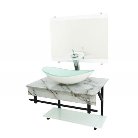 Gabinete De Vidro 60cm Apx Com Cuba Oval Branco