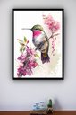 Ver imagem 1 de Quadro Decorativo Beija Flor Flores Rosa - 70x50cm:moldura Preta