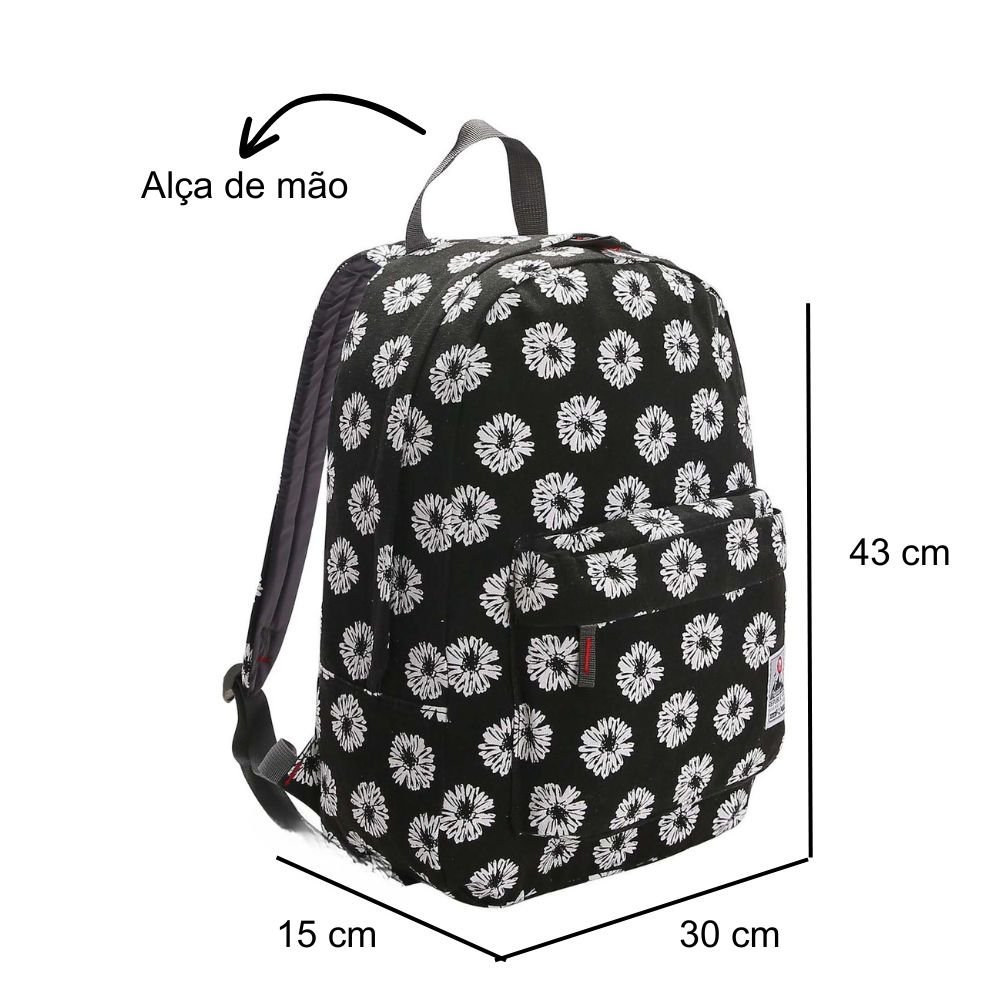 Mochila de Costas Casual Canvas Teen Flores Republic Vix Preto Mochila de Costas Casual Canvas Teen  - 3