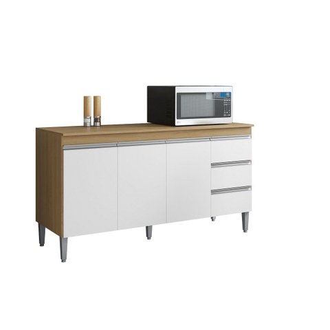 Balcão de Cozinha Andréia 160cm Amêndoa/Branco + Tampo - AJL Móveis