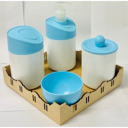 Kit Higiene Baby sem Estampa Azul C/bandeja Quadrada Crua - 1