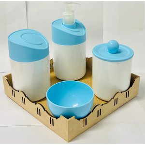 Kit Higiene Baby sem Estampa Azul C/bandeja Quadrada Crua