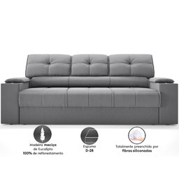 Sofá com Porta Copos Retrátil e Reclinável Tom 2,05m Velosuede - Netsofas - Cinza - 4