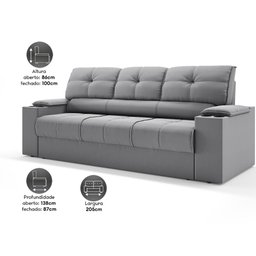 Sofá com Porta Copos Retrátil e Reclinável Tom 2,05m Velosuede - Netsofas - Cinza - 2